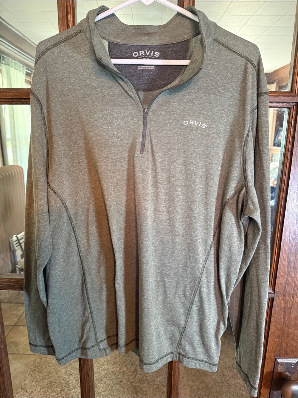 Orvis Mens XL Quarter Zip Pullover Heathered Olive Green Classic Collection Top